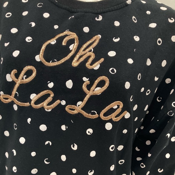 BETSEY JOHNSON Black White Polka Dot “Oh La La” Gold embroidery Sweatshirt M - Picture 13 of 17